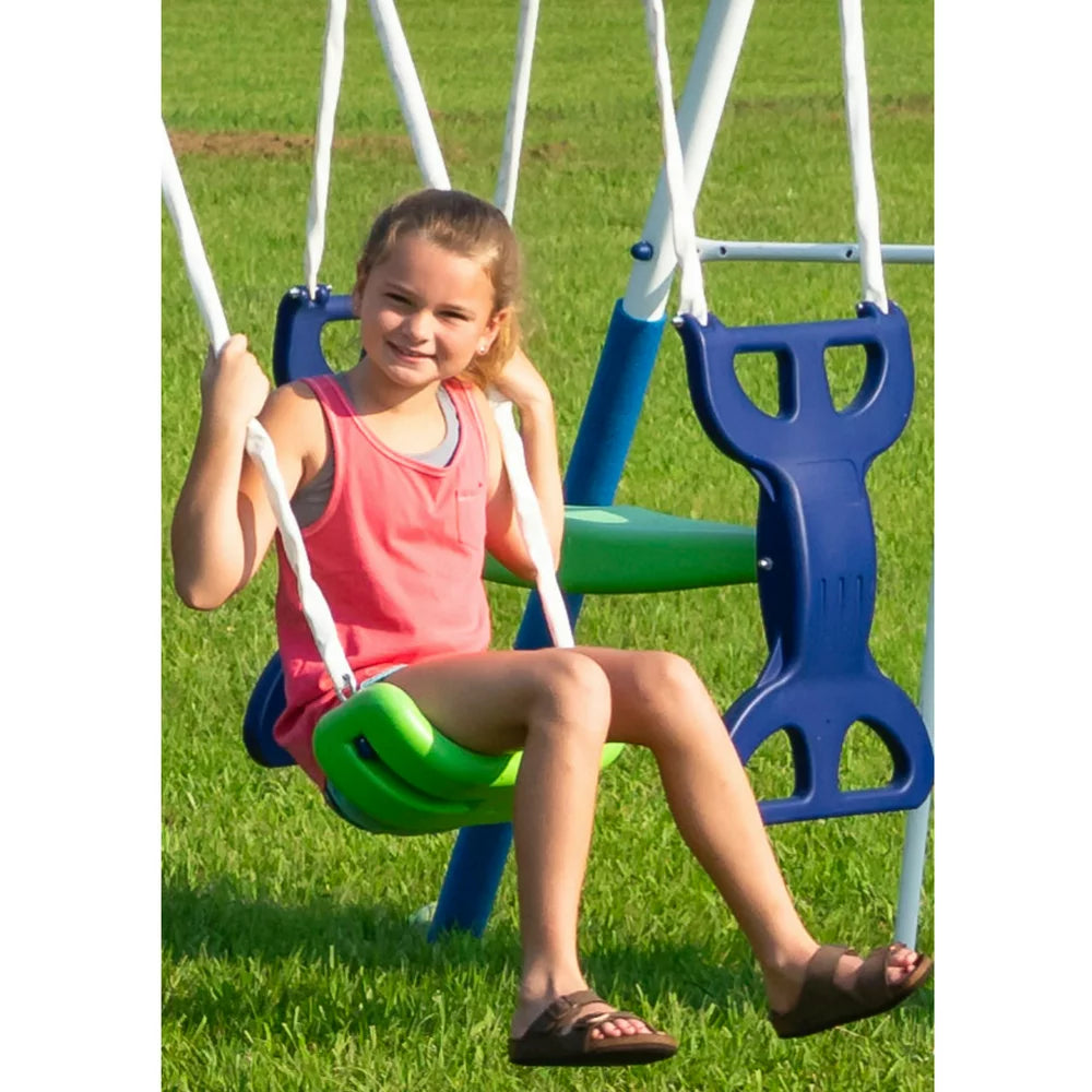 XDP Recreation All Star Playground Metal Swing Set with Superdisc Swing, Space Rider, Swings, Slide