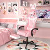 Soontrans Pink Gaming Chair Office Chair with Footrest, High Back Computer Chair with Headrest & Massage Lumbar Support, Ergonomic PU Leather Game Gamer Chairs with Cute Bunny Ears, Pink and White