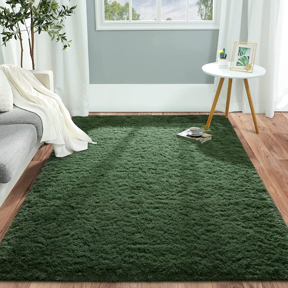 Noahas Soft Fluffy Area Rug for Living Room Bedroom Shaggy Accent Carpets for Kids Girls Rooms,4'X 6',Deep Green