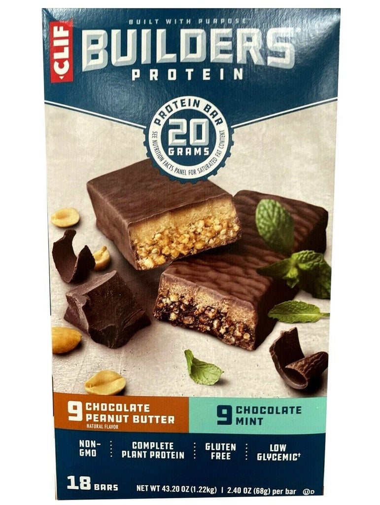 🔥 Clif Builder'S Protein Bar Variety PK 18 Ct 9 Cho Mint 9 Cho Peanut Butter