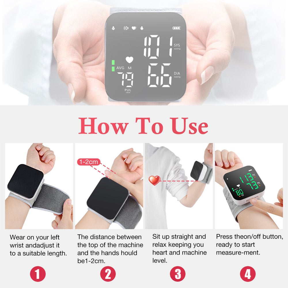 Ifanze Blood Pressure Monitor, Wrist Blood Pressure Cuff LCD Display Automatic Voice Pulsometer Sphygmomanometer, Rechargable Heart Health BP Monitor for Home Travel Use,White