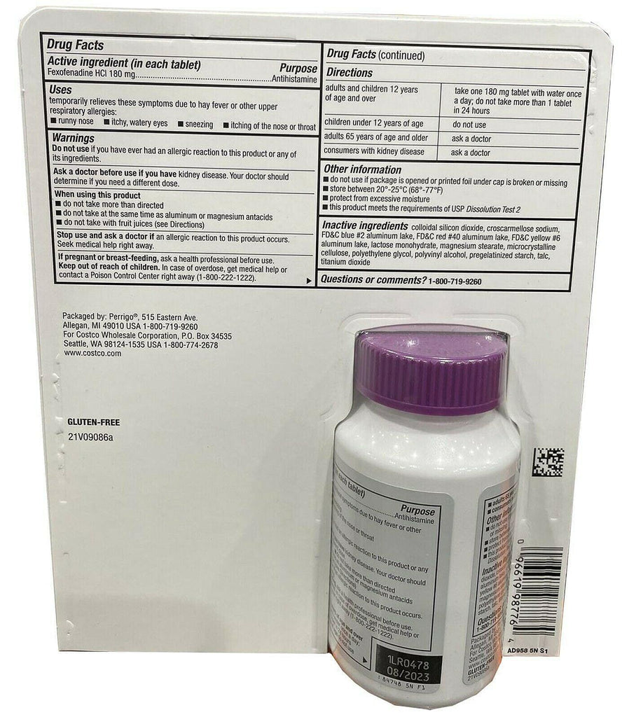 🔥 Kirkland Signature Aller-Fex 180 Mg - 180 Tablets Gluten Free 🔥