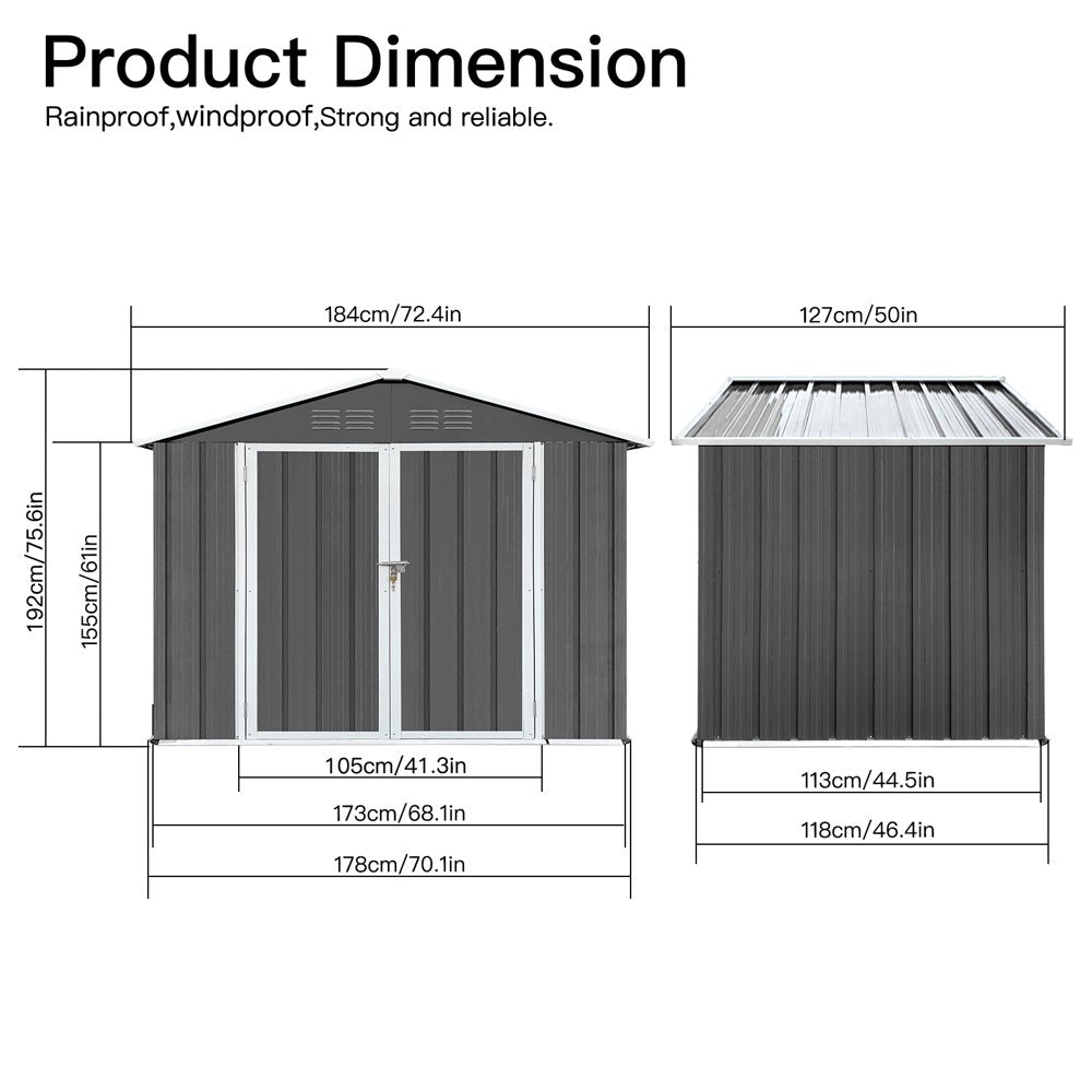 6' X 4' Outdoor Metal Storage Shed, Tools Storage Shed, Galvanized Steel Garden Shed with Lockable Doors, Outdoor Storage Shed for Backyard, Patio, Lawn, D8311