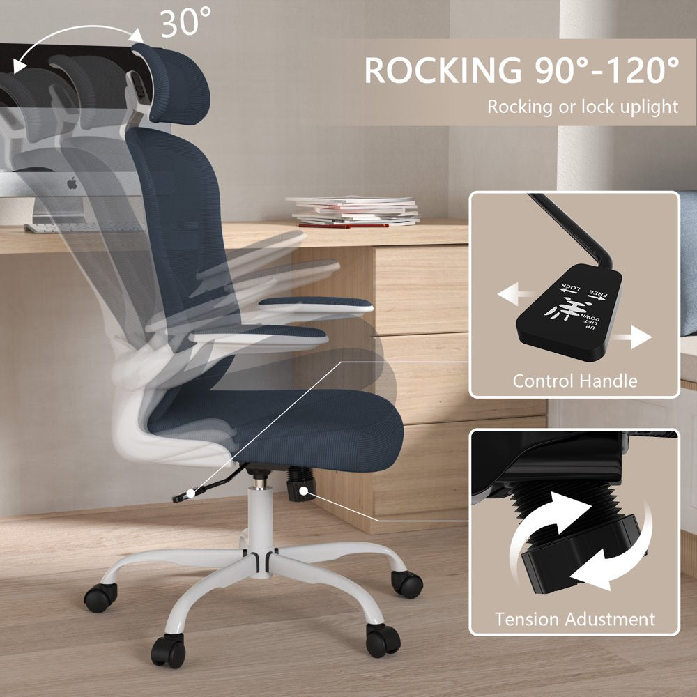 Lioncin Office Chair, High Back Ergonomic Desk Chair, Breathable Mesh Desk Chair with Adjustable Lumbar Support and Headrest, Swivel Task Chair with Flip-Up Armrests,Dark Gray