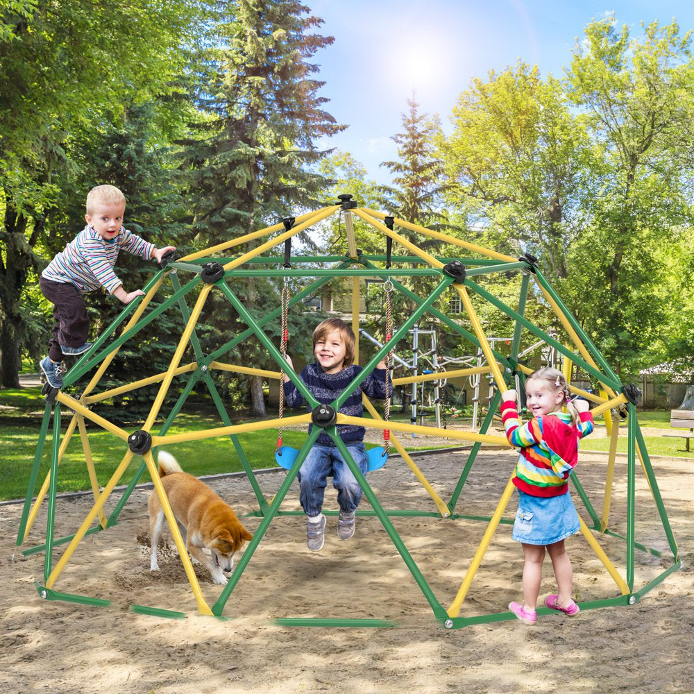 GIKPAL 120"Jungle Gym,4-In-1 Dome Climber with Hammock &Swing for Kids Outdoor Play Equipment, Supports up to 1000Lbs Jungle Gym, Anti-Rust, Easy Assembly, Yellow+ Green