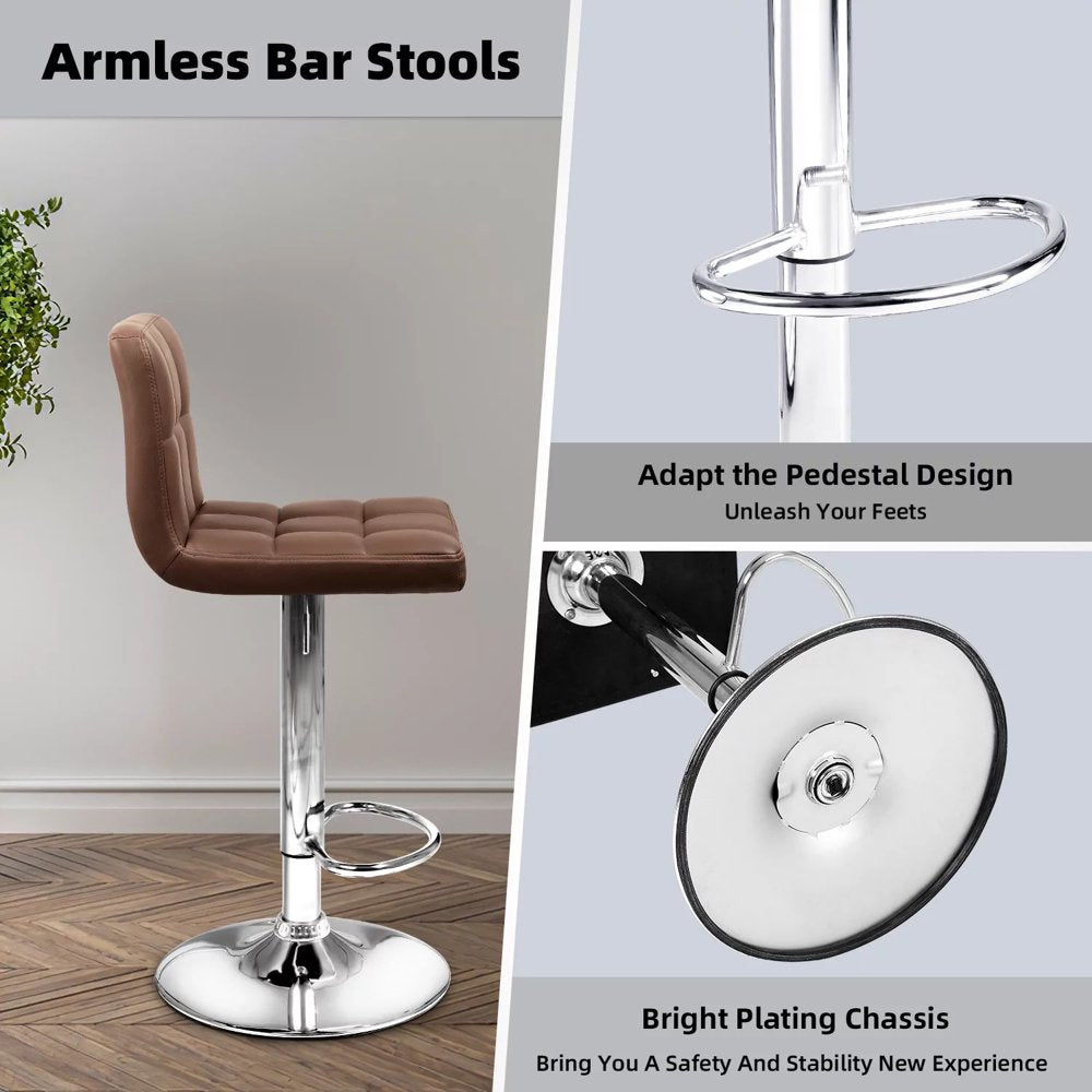 Homall Bar Stools Set of 2 PU Leather Counter Height Adjustable Swivel Barstool with Back for Kitchen, Brown