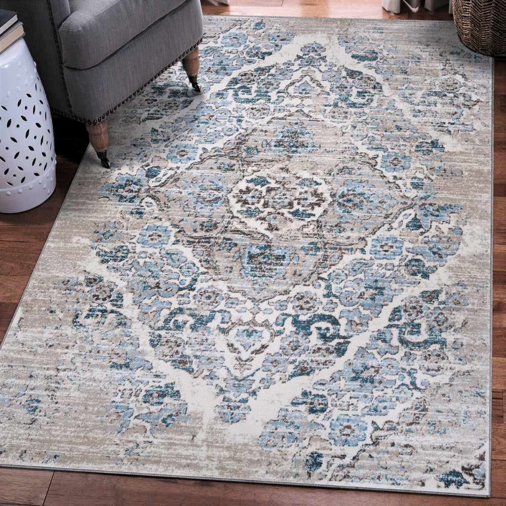 Luxe Weavers Victoria 4620 Distressed Floral Area Rug Carpet, Cream / Size 8X10