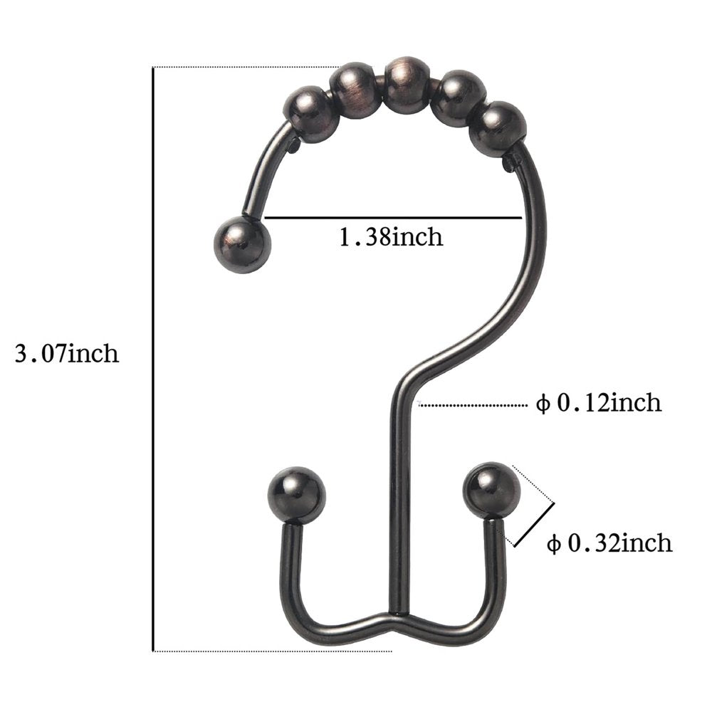 Siaomo Shower Curtain Rings Hooks, Premium Stainless Steel, Rustproof, Easy Glide, for Bathroom Shower Rods Curtains - Double Hooks-Set of 12, Bronze