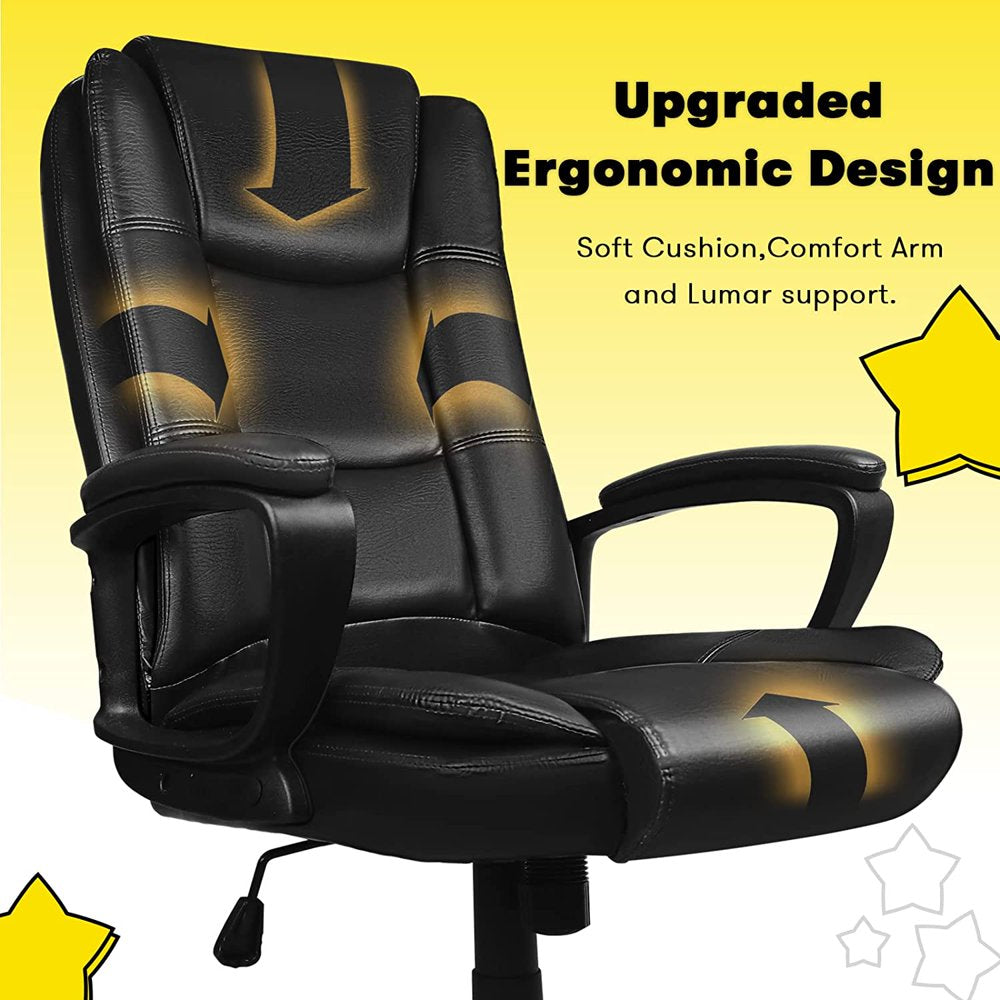 Home Office Chair, Big and Tall Chair 8 Hours Heavy Duty Design, Ergonomic High Back Cushion Lumbar Back Support, Computer Desk Chair, Adjustable Executive Leather Chair with Arms (Black)