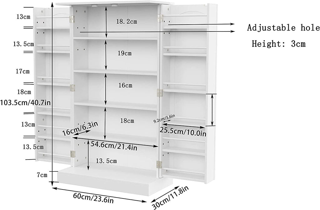 HOMEFORT 41" Kitchen Pantry, Farmhouse Pantry Cabinet, Storage Cabinet with Doors and Adjustable Shelves 41" H X 23.2" W X 12" D (White)