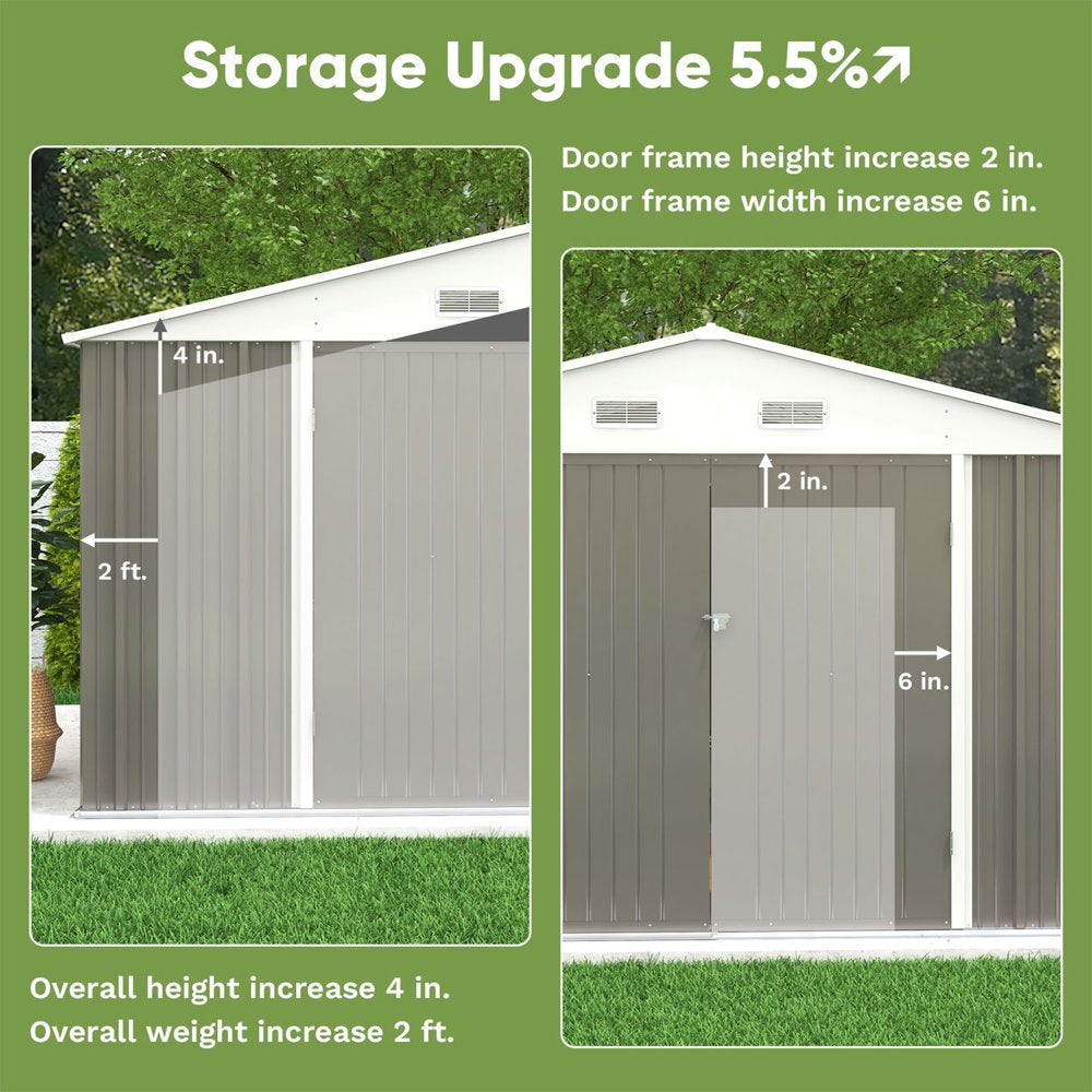 Patiowell Size Upgrade 10 X 8 Ft. Outdoor Storage Metal Shed with Sloping Roof and Double Lockable Door, Gray