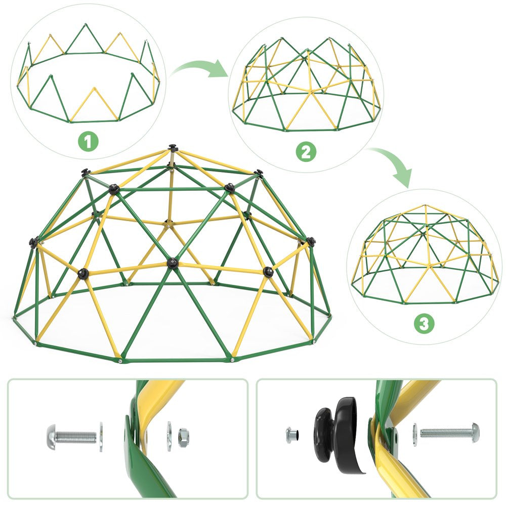 GIKPAL 120"Jungle Gym,4-In-1 Dome Climber with Hammock &Swing for Kids Outdoor Play Equipment, Supports up to 1000Lbs Jungle Gym, Anti-Rust, Easy Assembly, Yellow+ Green