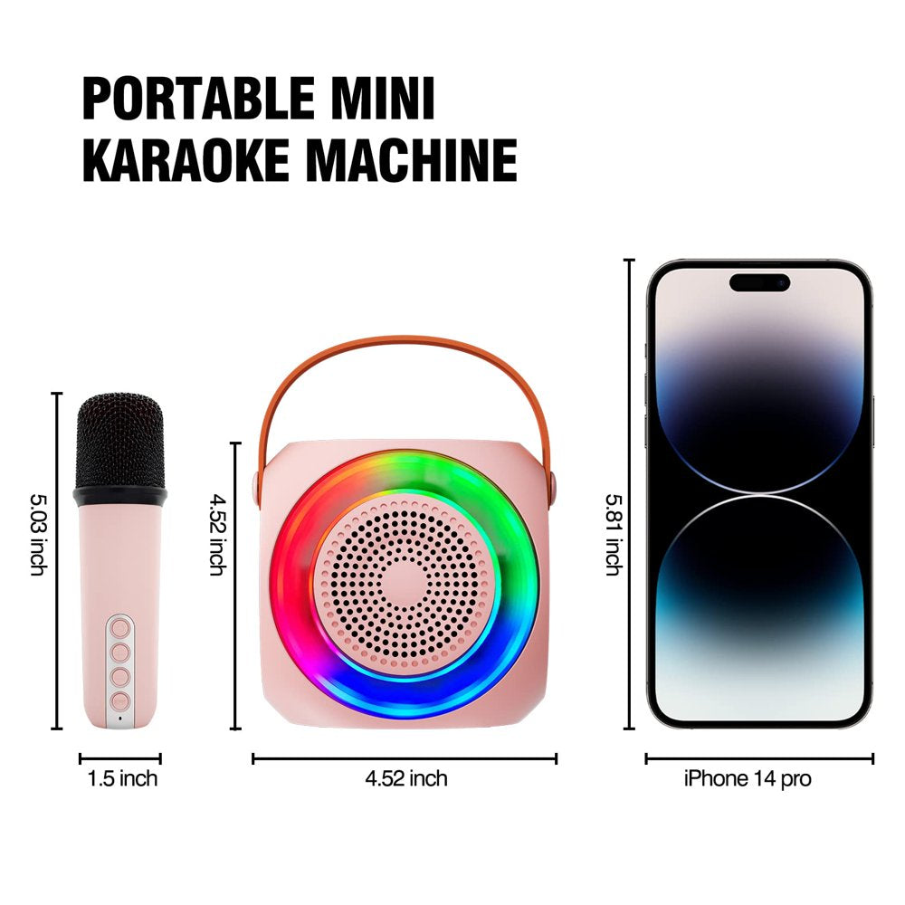 BONAOK Mini Karaoke Machine for Kids, Portable Bluetooth Karaoke Speaker with 2 Wilreless Microphones and Led Lights for Home Party, Birthday Gifts for Boys/Girls(Pink)