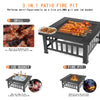 Fire Pits for Outside, 32" Wood Burning Fire Pit Tables with Screen Lid, Poker, BBQ Net, Ice Tray, Food Clip and Cover, Backyard Patio Garden Outdoor Fire Pit/Ice Pit/Bbq Fire Pit, Black