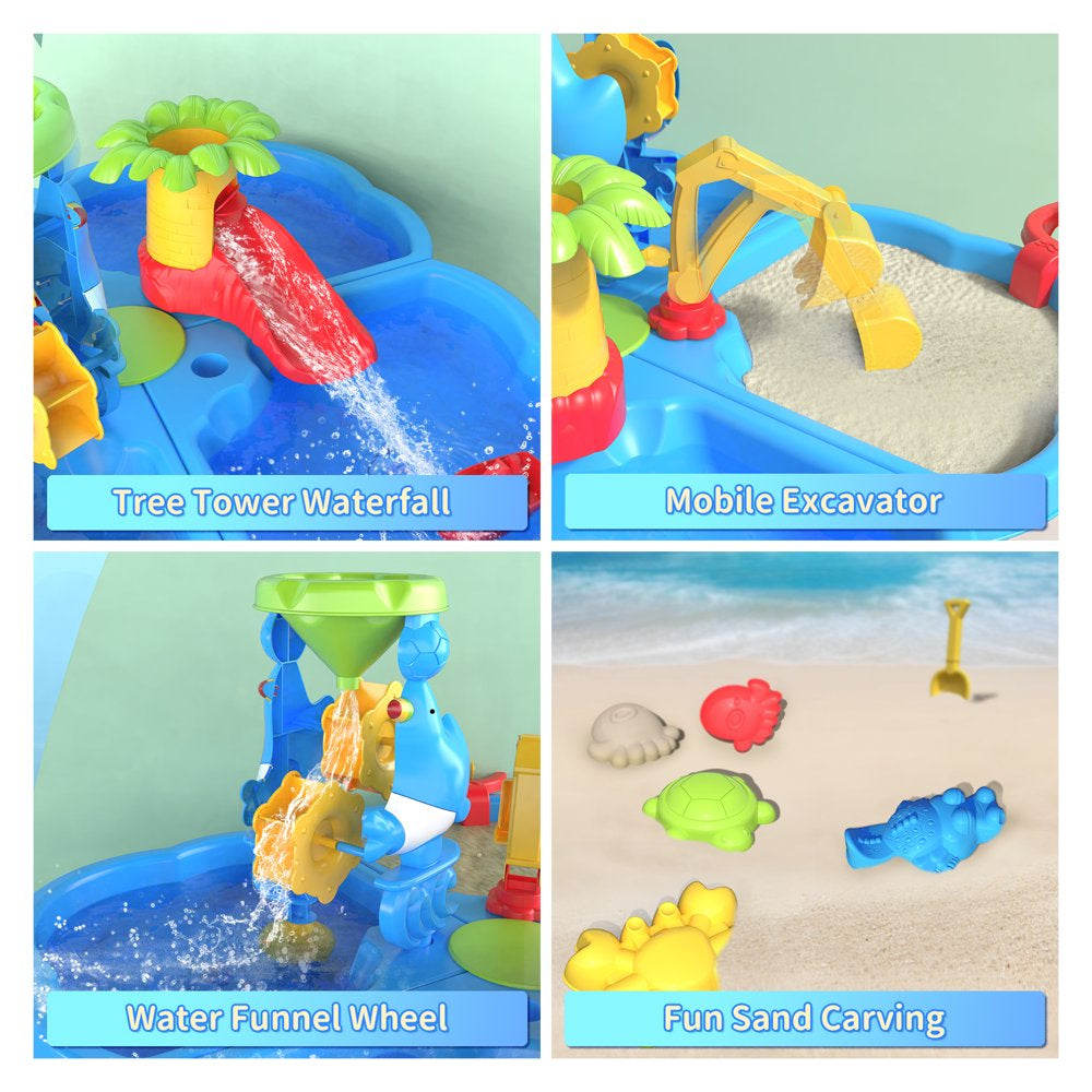 TEMI Sand Water Table for Toddlers, 4 in 1 Sand Table and Water Play Table, Kids Table Activity Sensory Play Table Beach Sand Water Toy for Outdoor Backyard for Toddlers Age 2-4 Gift