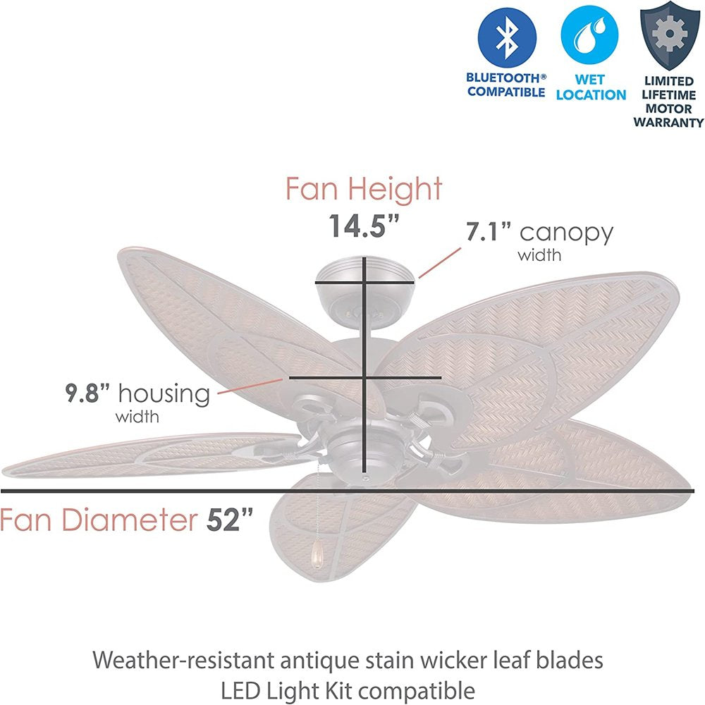 Noble Comfort 52" Outdoor Ceiling Fan, Palm Leaf Blades Dark Bronze