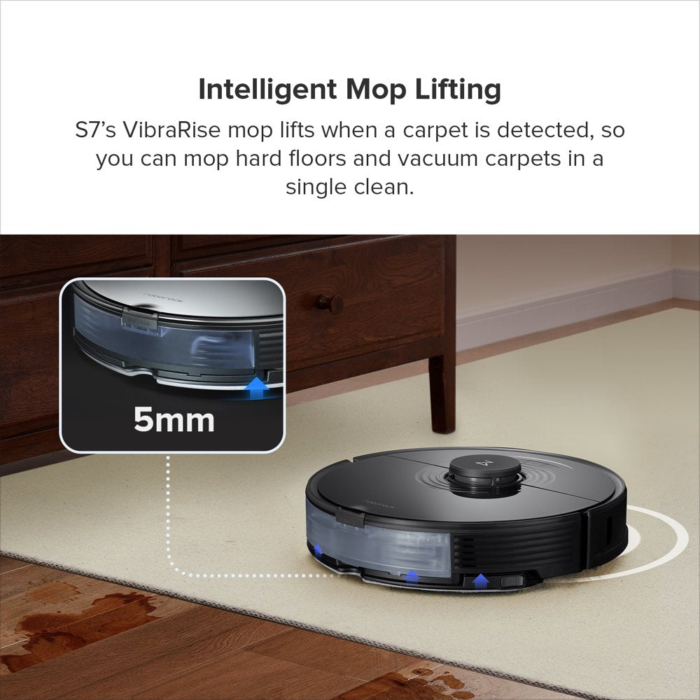 Roborock® S7 Robot Vacuum Cleaner with Sonic Mopping, Strong 2500 Suction Multi-Level Mapping, plus App and Voice Control Robot Mop(Black)