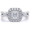 Elegant 1 Carat - Square Cut Diamond - Twisted Band - Pave - Double Halo Engagement Ring - 10K White Gold