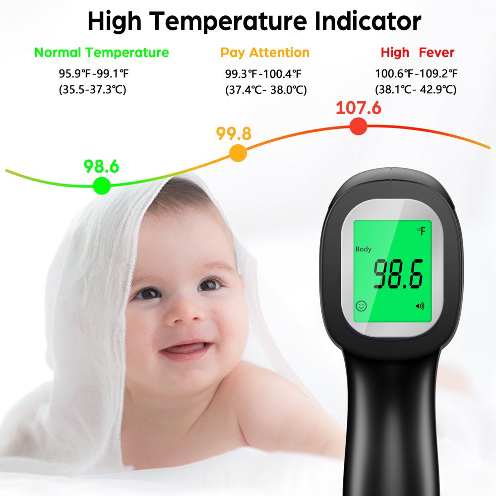 LPOW Infrared Digital Forehead Thermometer, 1S Reading, 3 Colors Backlight, 50 Memories Recall, All Ages