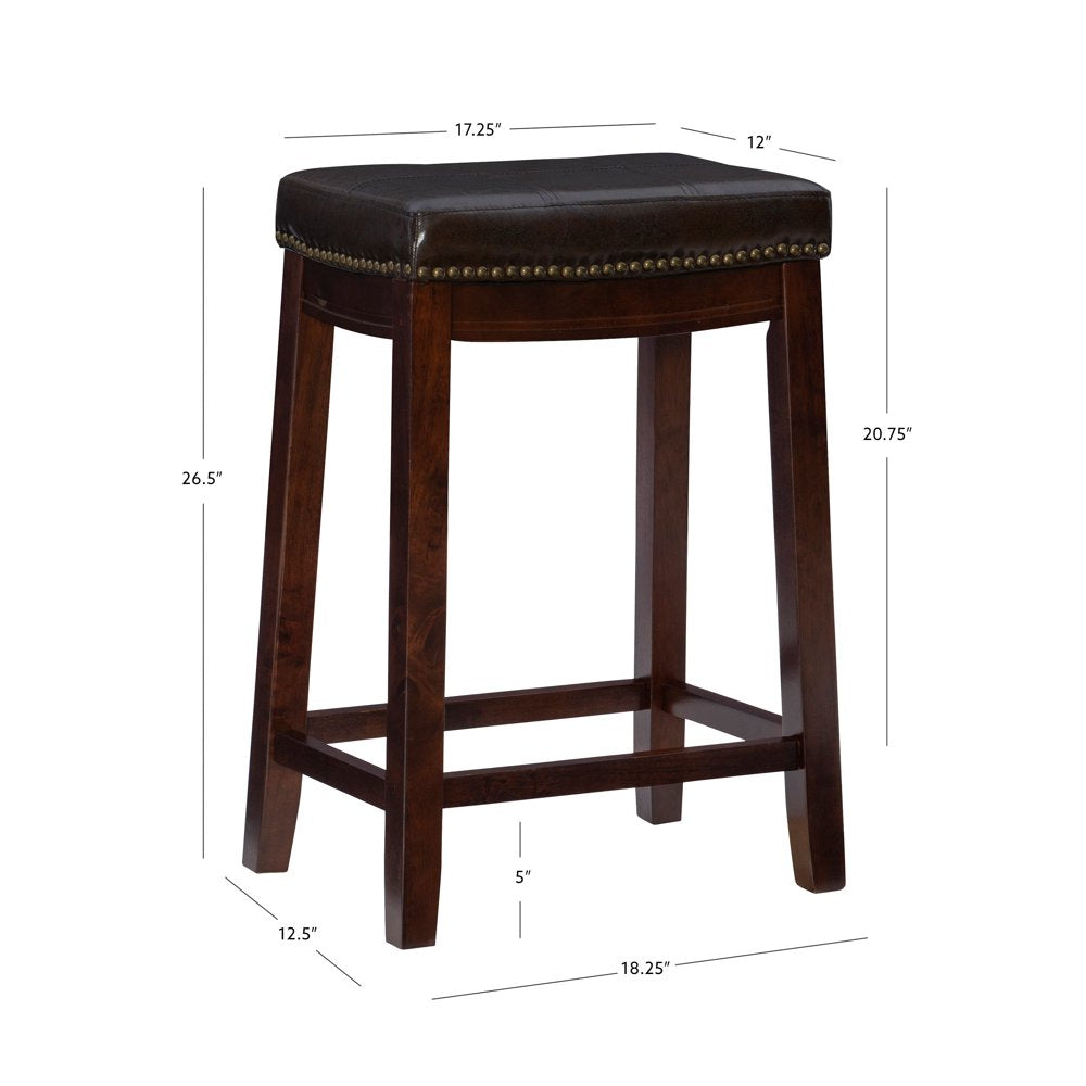 Linon Claridge 26" Backless Indoor Counter Stool, Dark Brown with Brown Faux Leather, Includes 1 Stool