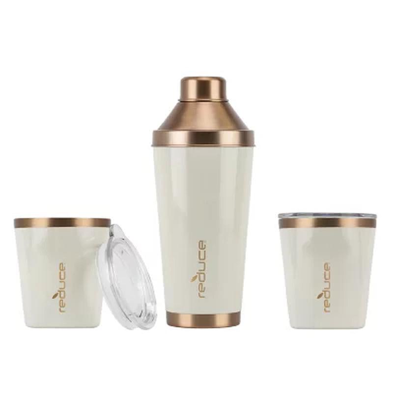 Reduce Cocktail 3-Piece Shaker Set with 10-Oz. Lowball Tumblers (Assorted Colors)