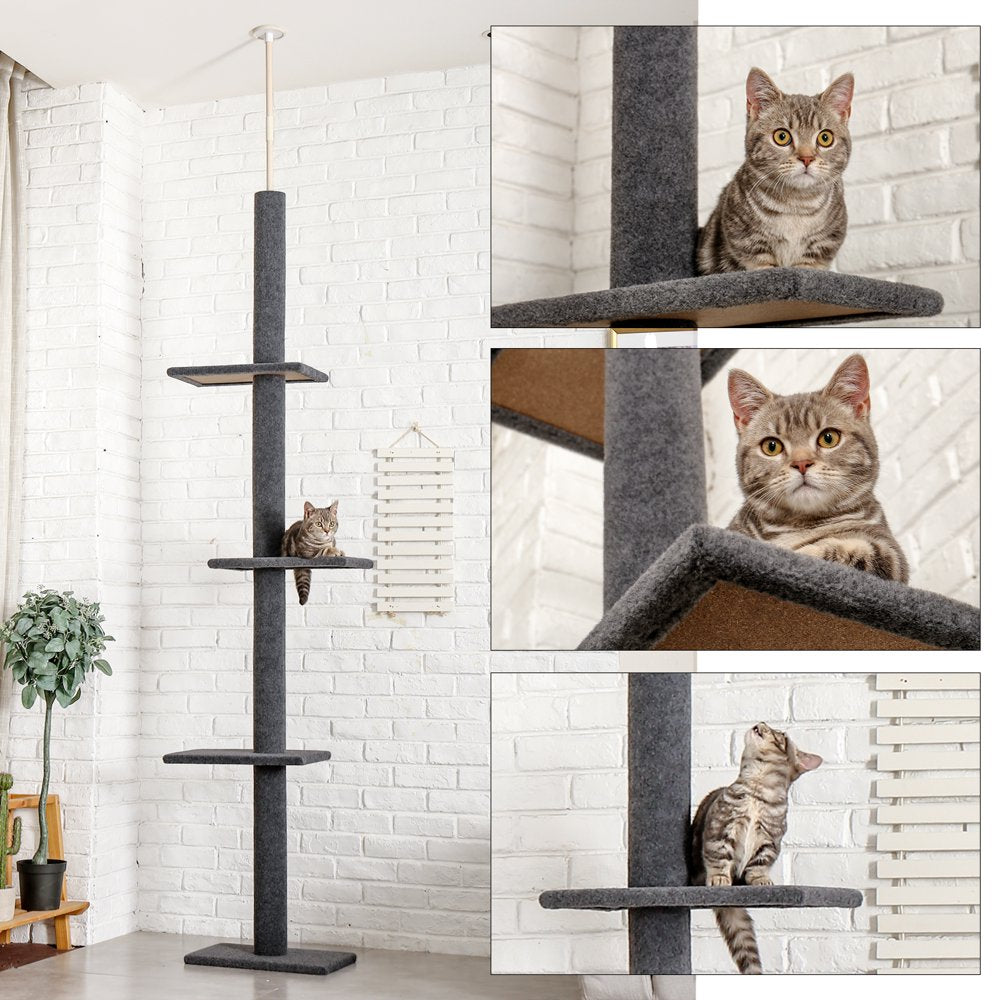 PAWZ Road Cat Tree Floor to Ceiling 105"-In 4 Tier Cat Tree Tower Cat Climbing Posts, Gray