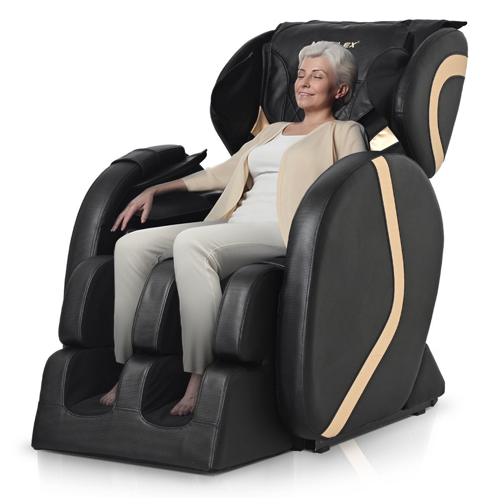 Molylex 2023 Small Massage Chair Recliner with Zero Gravity, Full Body Massage Chair with Heating, Airbags, up to 5.7Inch, Easy to Use at Home and in the Office (Black)