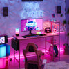 Bestier 52 Inch Gaming Computer Desk with LED Lights & Shelves Pink