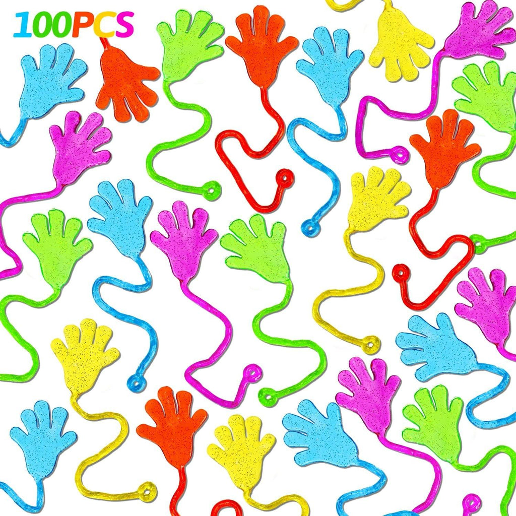 100PCS Glitter Sticky Hands Party Favors for Kids Birthday Supplies Goodie Bag Stuffers Classroom Treasure Box Carnival Prizes Bulk Treat Gift Stuff Pinata Halloween Egg Fillers Mini Stretchy Toys