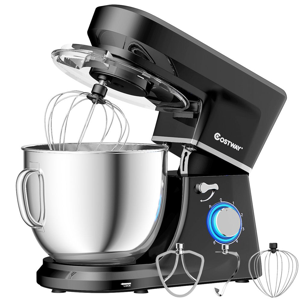 Costway Tilt-Head Stand Mixer 7.5 Qt 6 Speed 660W with Dough Hook, Whisk & Beater Black