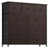 REAHOME 9 Drawers Dresser, Chest of Drawers Fabric Dressers with Leather Finish for Adult Dressers for Bedroom Brown