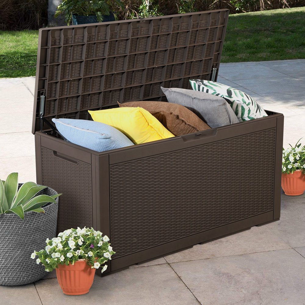 Devoko 100 Gallon Outdoor Box Deck Plastic Resin Storage Box, Dark Brown