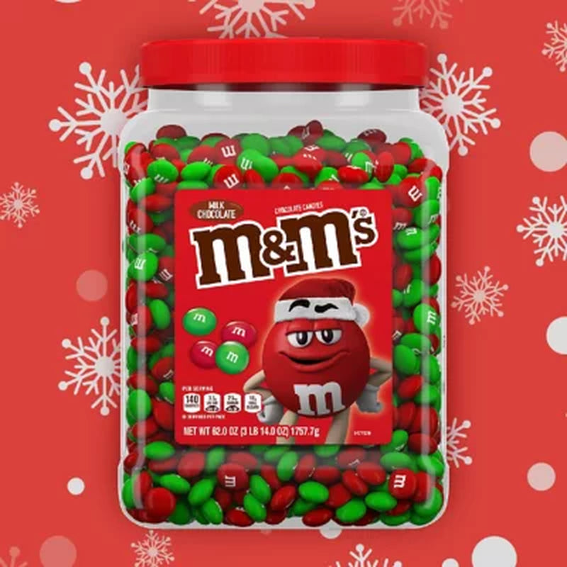 M&M'S Holiday Milk Chocolate Christmas Candy, Resealable Jar (62 Oz.)