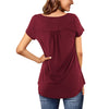 Amoretu Womens Tunic Tops Short Sleeve Henley T Shirts Solid Blouses (Burgundy, M)