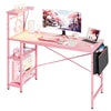 Bestier 52 Inch Gaming Computer Desk with LED Lights & Shelves Pink