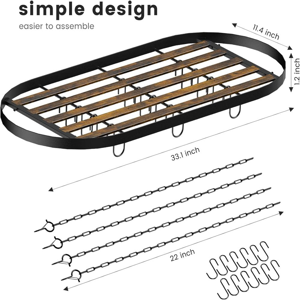 WERSEON Hanging Pot Rack, Pot Hanger Pots and Pans Organizer for Kitchen Ceiling, Heavy Duty Cooking Hanger with 12 Hooks