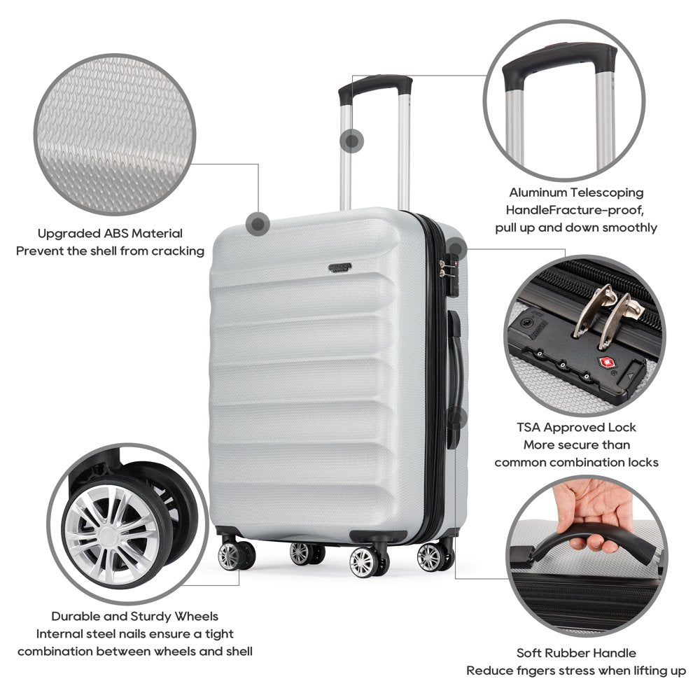 Ginza Travel 28 Inch Hardside Spinner Checked Luggage for Trips Business,Lightweight Suitcase with Wheels,Gray