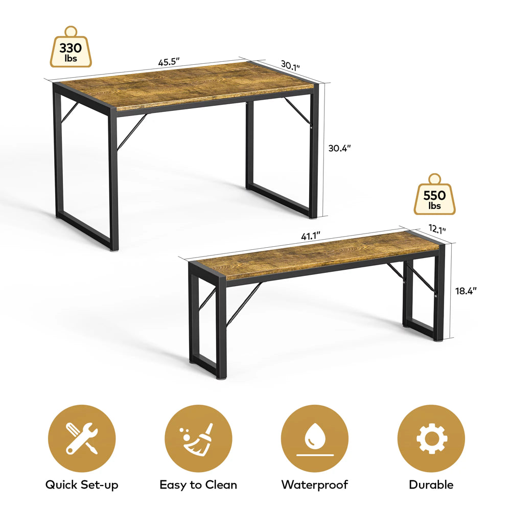 Lofka 45.5" Dining Table Set for 4 with 2 Benches, Modern Kitchen Table Set, 550Lbs, Retro