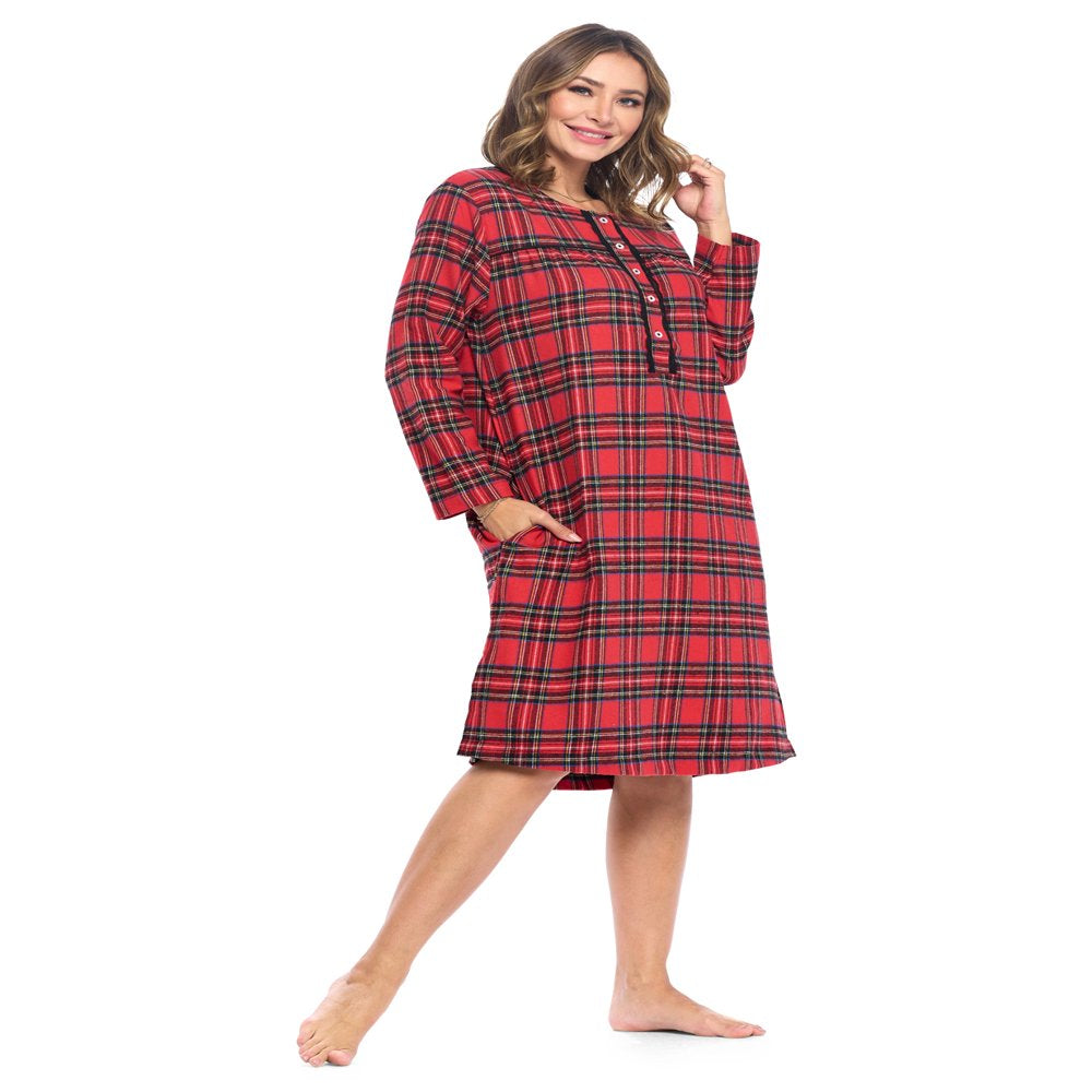 Ashford & Brooks Women'S Flannel Plaid Long Sleeve Nightgown