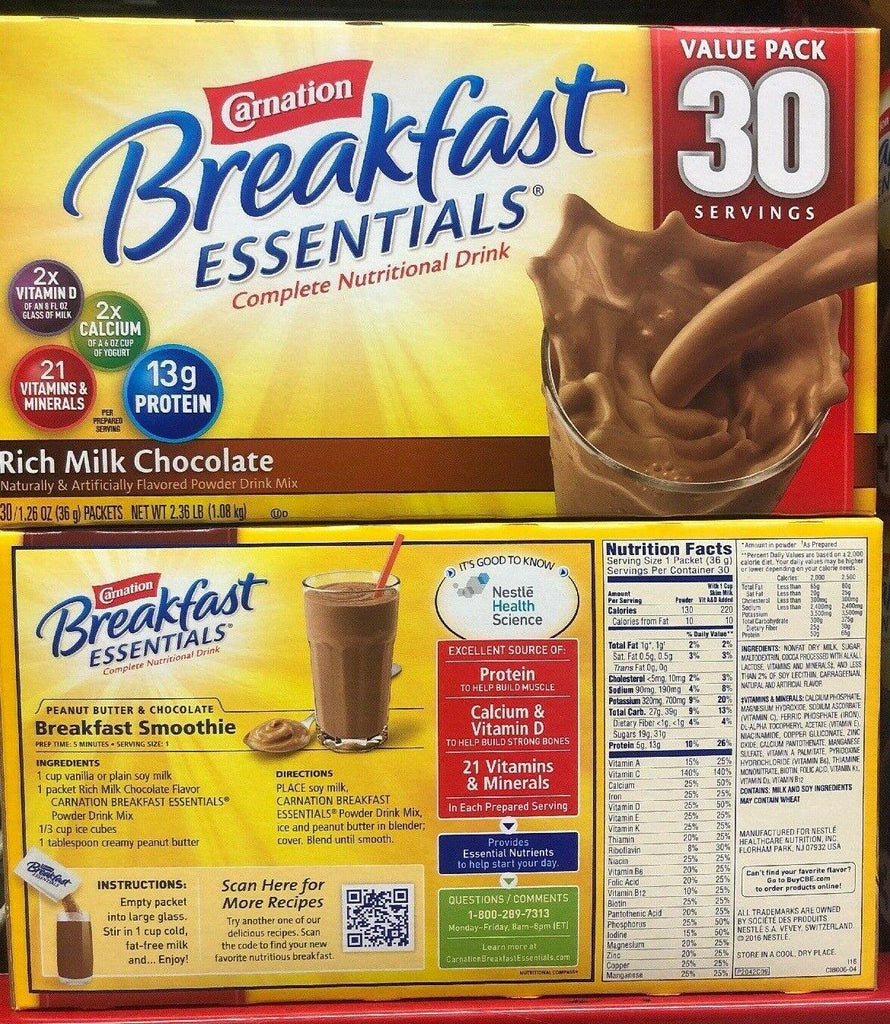 🔥 Carnation Breakfast Essentials Nutritional Drink - Chocolate 30 Ct Pack 🔥