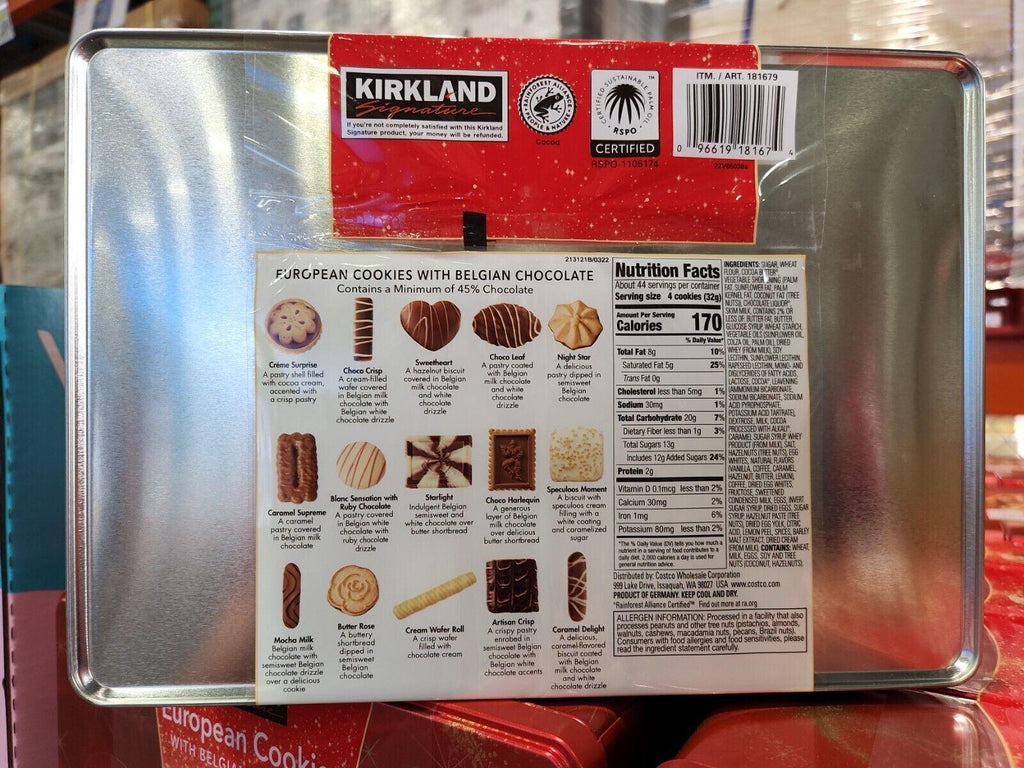 🎄 KIRKLAND SIGNATURE EUROPEAN COOKIES with BELGIAN CHOCOLATE WT 1.4 Kg 49.4 Oz