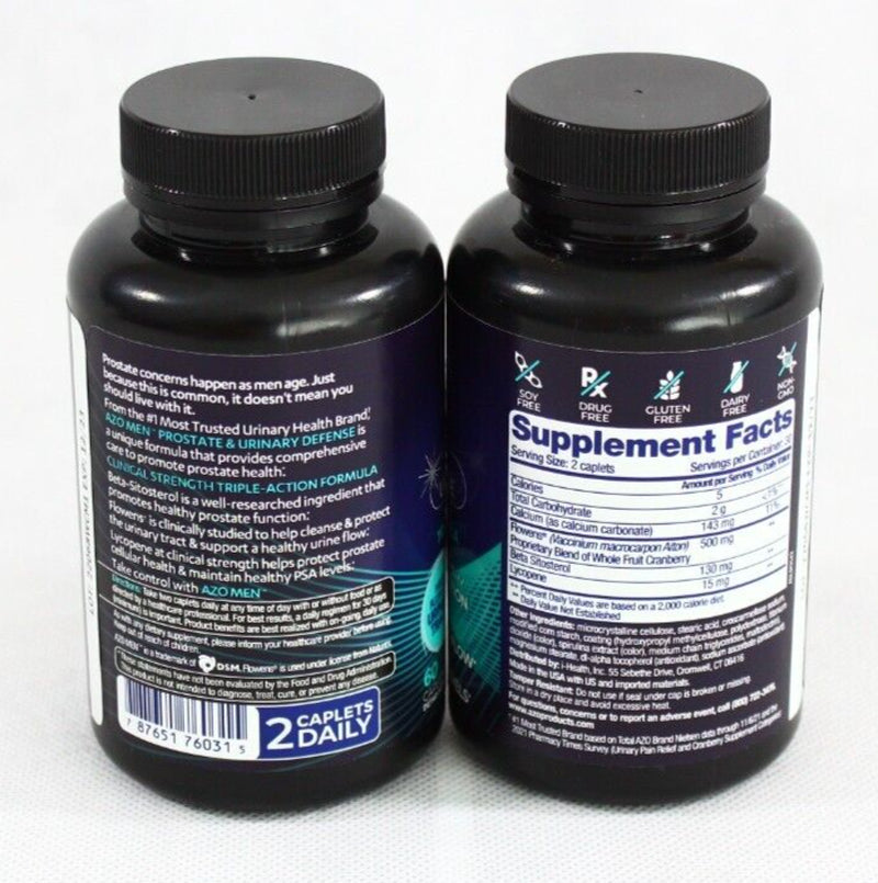 2 Bottles AZO Men Prostate & Urinary Defense 60 Caps Each 120 Caps Total 12/2023