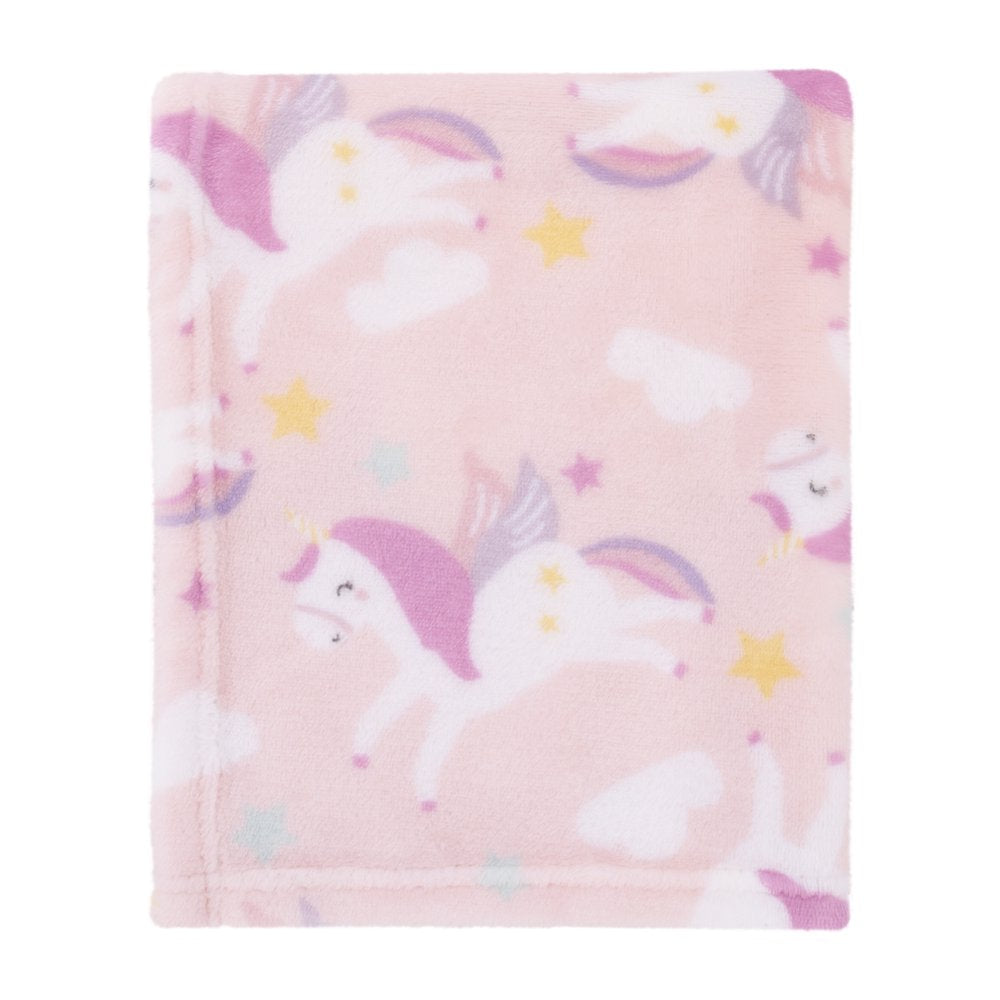 Parent'S Choice Plush Baby Blanket, Pink Unicorn Print, 30X36 Inches, Pink, White, Infant Girl