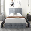 Amolife Queen Size Platform Bed Frame with Headboard and 4 Storage Drawers, Button Tufted Style, Light Grey, Mattress Not Included