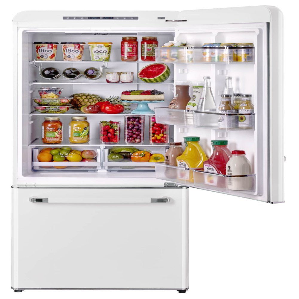 Unique Classic Retro 30" Frost Free 17.7 Cu/Ft Freestanding Bottom Freezer Refrigerator, ENERGY STAR Certified