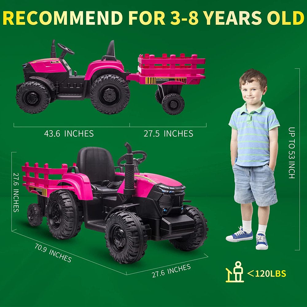 Joyracer 24 Volt Ride on Toys with Remote Control, 400W Motor, 9AH Battery Powered Ride on Tractor, 6-Wheel Big Car with Trailer, 3 Speeds,Led Lights, MP3/USB Music for Big Kids, Pink