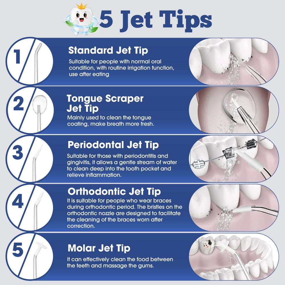 IFANZE Water Flosser Cordless for Teeth Cleaning, Rechargeable Oral Irrigator 3 Modes 5 Tips IPX6 Waterproof Powerful Battery Water Teeth Cleaner Pick for Home Travel