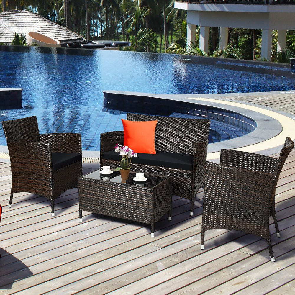 Costway 8PCS Rattan Patio Furniture Set Cushioned Sofa Chair Coffee Table Black