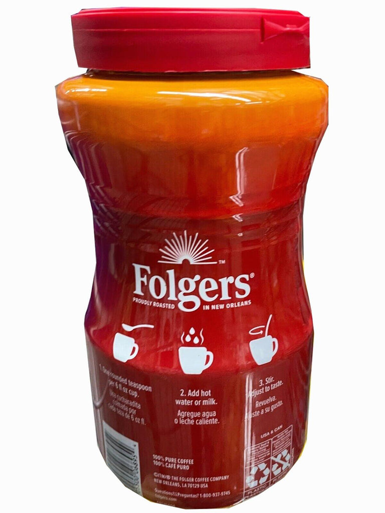 2 Packs Folgers Classic Roast Instant Coffee (16 Oz.)-Free Shipping-