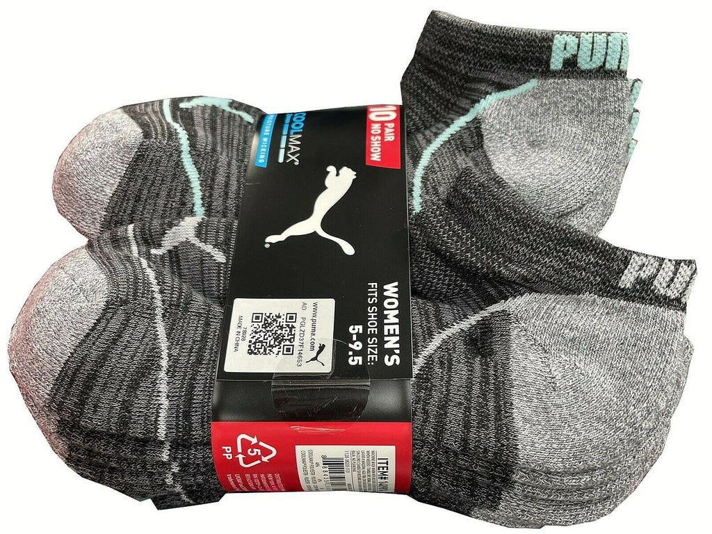 10 Pair Puma Show Sock Women'S Shoe Size 5-9.5 Cool Max Moisture Wicking Dark